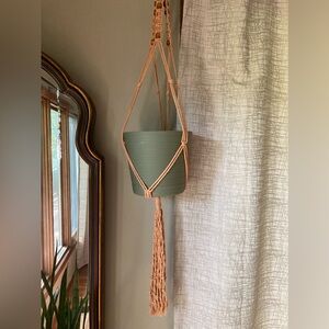 Handcrafted Pale Mustard Macrame Plant Hanger Wood Beads (Planter Not Included)
